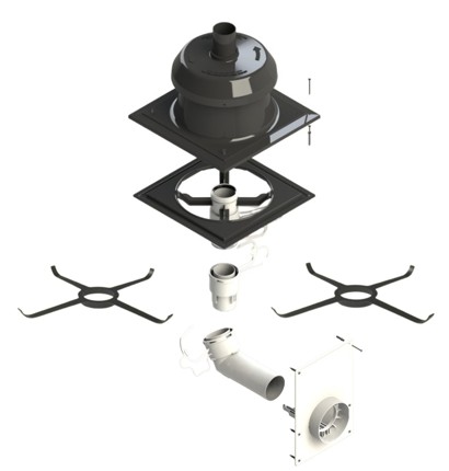 [GKPP2] Kit de raccordement PP 80 coude 45° intégré avec plaque; chapeau de finition; raccords mâle / femelle; 2 brides araignée [GKPP2]